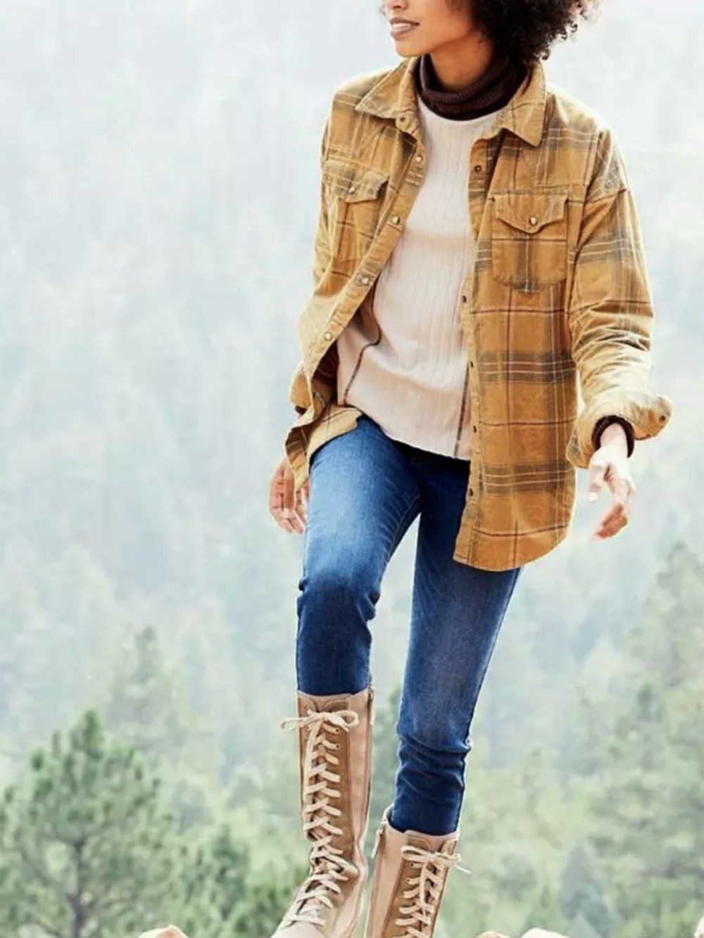 Gilded Intent Plaid Pearl Snap Down Corduroy Shirt Jacket